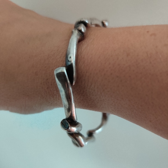 Vintage Sterling Silver Modernist Brutalist Bangle bracelet - Picture 10 of 12